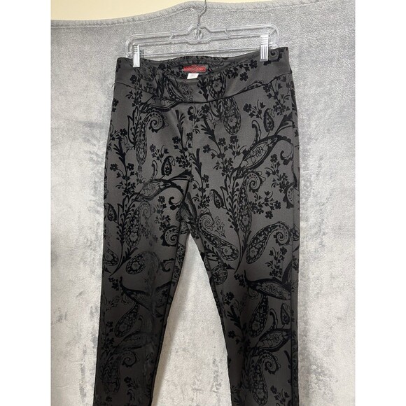 Krazy Larry Women's 12 Gray Black Velvet Paisley Pull On Ankle Pants Stretch M - Picture 6 of 16